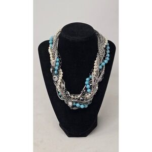 Chloe + Isabel Torsade Multi Strand Statement Necklace Turquoise Pearl Bib
